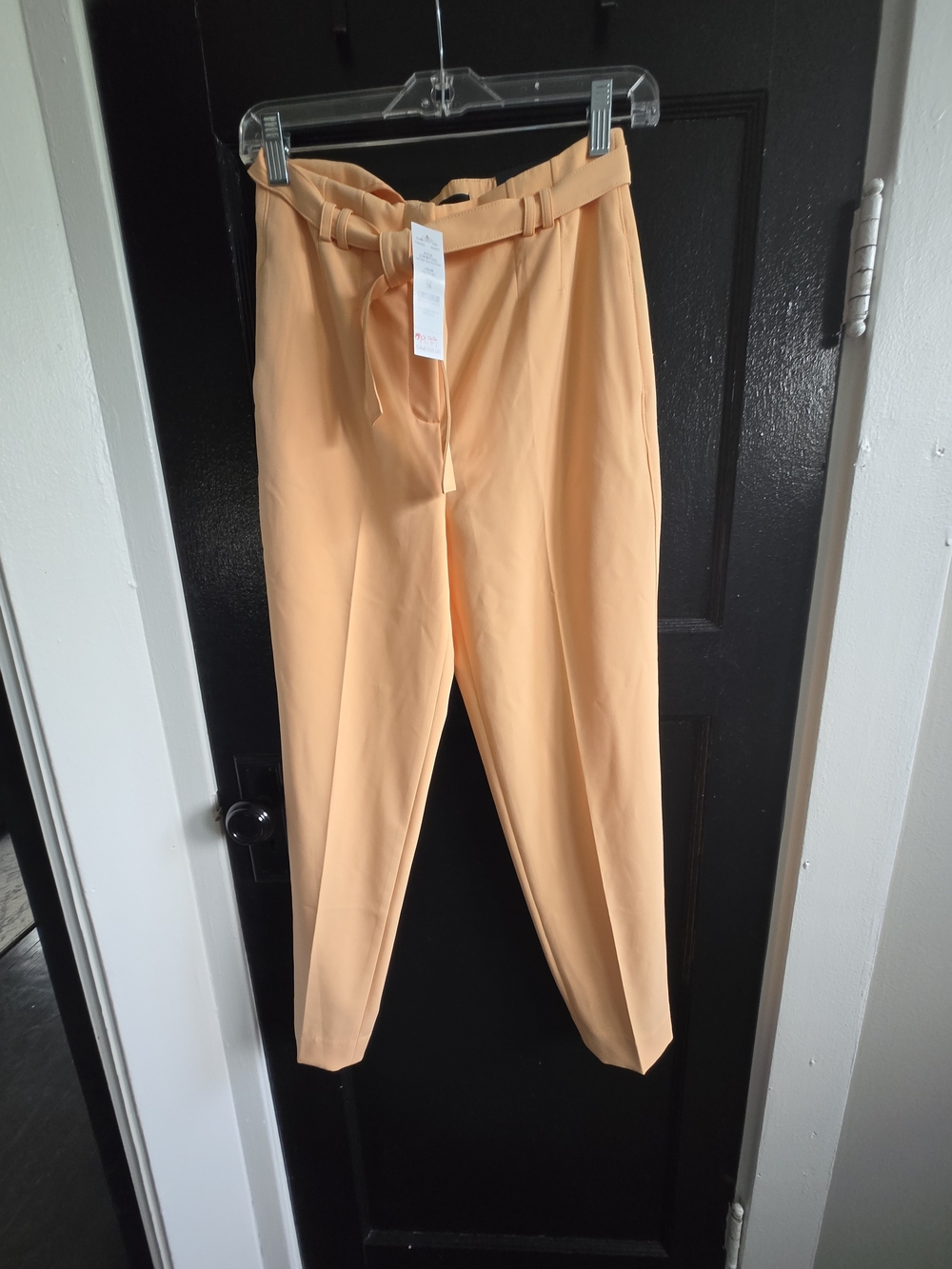 BNWT WHBM Peach-Orange High-Waist Tie Belt Trousers, Size 2